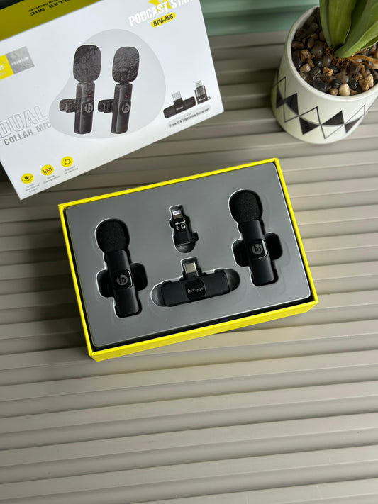 Hitage Premium Dual Collar Wireless Microphone (MTR-269) – Professional Lavalier Mic for iPhone, Android & Type-C Devices